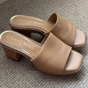 Gianni Bini Nude/Tan Studded Platform Mule Sandals